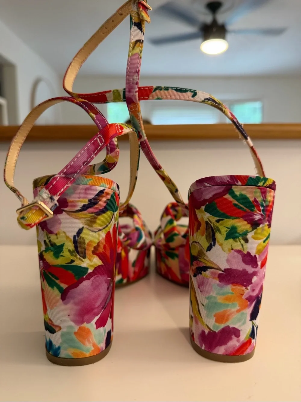 Jessica Simpson Floral Multicolor Platform Slingbacks - Pink/Green/Yellow